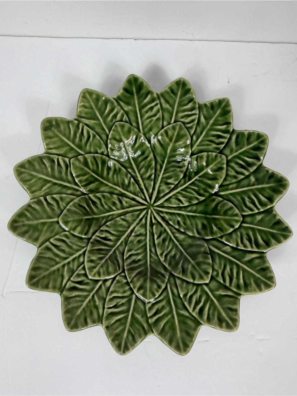 Vintage Bordallo Pinheiro Green Grape Leaf Platter 11 inches